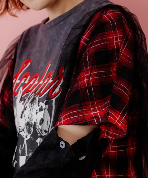 ScoLar（スカラー）の「153633：ロックなアニマル柄 異素材切替2WAYロンT（Tシャツ/カットソー・レディース・チャコールグレー/ブラック・M）」の9枚目の写真