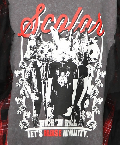 ScoLar（スカラー）の「153633：ロックなアニマル柄 異素材切替2WAYロンT（Tシャツ/カットソー・レディース・チャコールグレー/ブラック・M）」の15枚目の写真