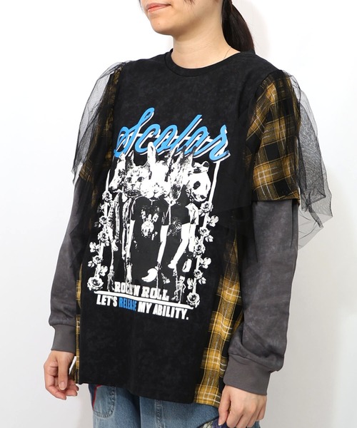 ScoLar（スカラー）の「153633：ロックなアニマル柄 異素材切替2WAYロンT（Tシャツ/カットソー・レディース・チャコールグレー/ブラック・M）」の16枚目の写真