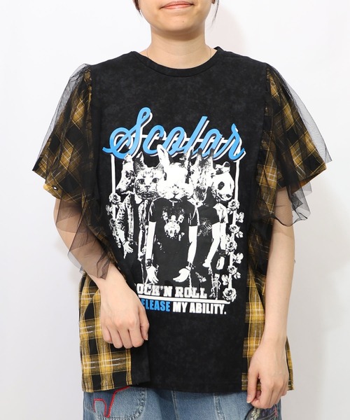 ScoLar（スカラー）の「153633：ロックなアニマル柄 異素材切替2WAYロンT（Tシャツ/カットソー・レディース・チャコールグレー/ブラック・M）」の18枚目の写真