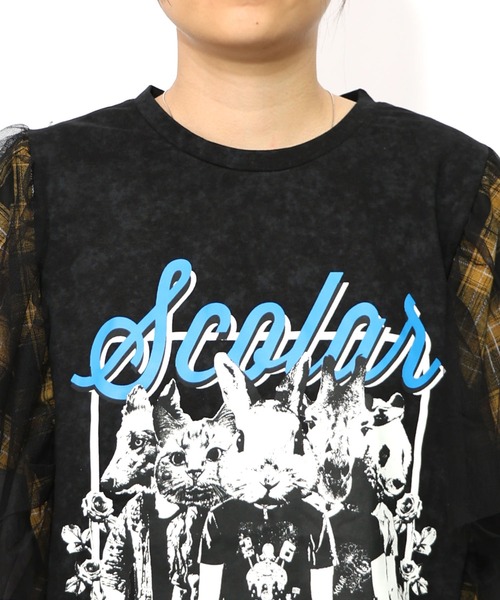 ScoLar（スカラー）の「153633：ロックなアニマル柄 異素材切替2WAYロンT（Tシャツ/カットソー・レディース・チャコールグレー/ブラック・M）」の20枚目の写真