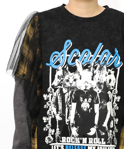 ScoLar（スカラー）の「153633：ロックなアニマル柄 異素材切替2WAYロンT（Tシャツ/カットソー・レディース・チャコールグレー/ブラック・M）」の21枚目の写真