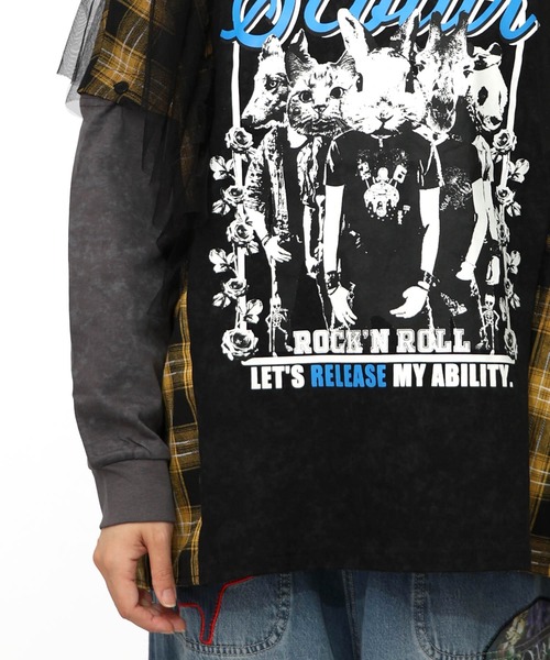 ScoLar（スカラー）の「153633：ロックなアニマル柄 異素材切替2WAYロンT（Tシャツ/カットソー・レディース・チャコールグレー/ブラック・M）」の22枚目の写真