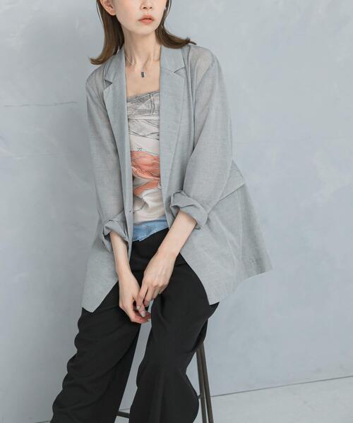 URBAN RESEARCH ROSSO WOMEN(アーバンリサーチ ロッソ)の「セミシアーテーラードジャケット(その他アウター・レディース・グレー/オフホワイト・FREE)」の2枚目の写真