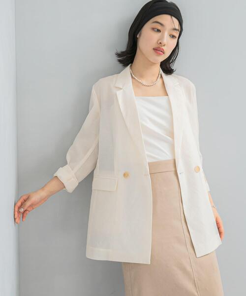 URBAN RESEARCH ROSSO WOMEN(アーバンリサーチ ロッソ)の「セミシアーテーラードジャケット(その他アウター・レディース・グレー/オフホワイト・FREE)」の5枚目の写真