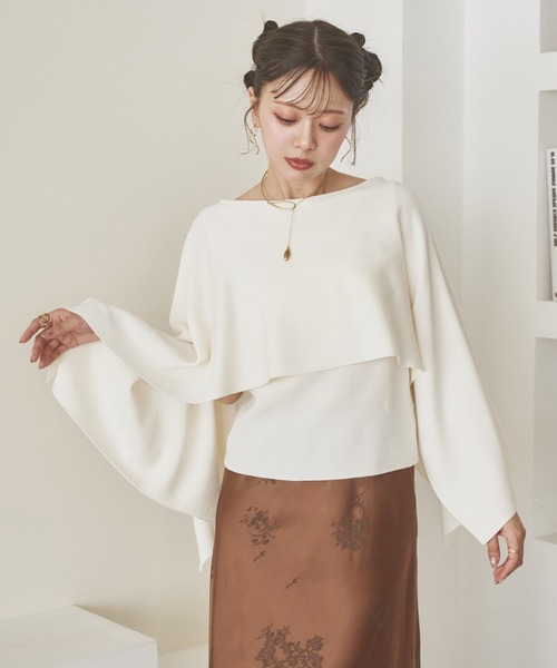 LAULEN(ローレン)の「cape collar drape knit/ケープカラードレープニット(ニット/セーター・レディース・ブラック/アイボリー・FREE)」の6枚目の写真