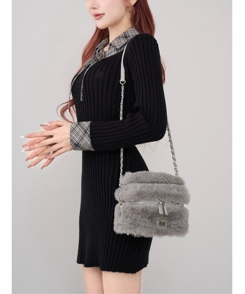 Darich♡フェイクファーショルダーミニバッグ♡ブラック Darich ショルダーバッグ バッグ フェイクファーショルダーミニ