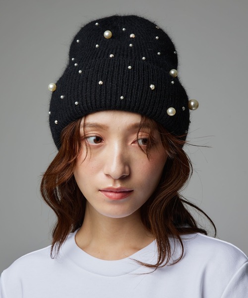 Narcissus（ナルシス）の「パールスマイルビーニー/パールニット帽（ニットキャップ/ビーニー・レディース・ブラック/ホワイト・FREE）」の7枚目の写真