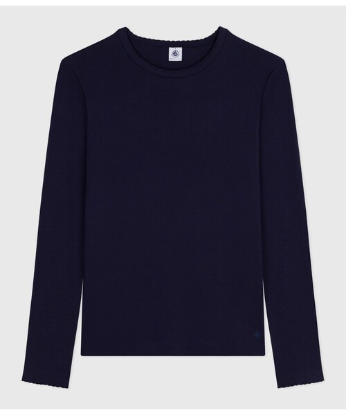 PETIT BATEAU(プチバトー)の「ポワンココットクルーネック長袖Tシャツ(Tシャツ/カットソー・レディース・ネイビー/ライトパープル・XX-SMALL/X-SMALL/SMALL/MEDIUM)」の1枚目の写真