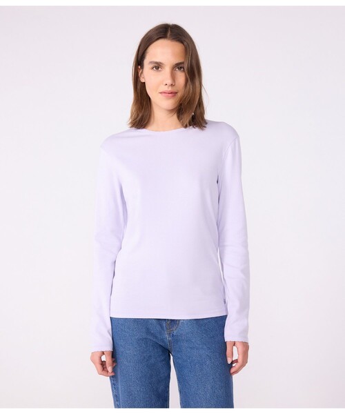 PETIT BATEAU(プチバトー)の「ポワンココットクルーネック長袖Tシャツ(Tシャツ/カットソー・レディース・ネイビー/ライトパープル・XX-SMALL/X-SMALL/SMALL/MEDIUM)」の5枚目の写真