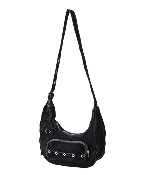 X-girl(エックスガール)の「FLOCKED DENIM BAG(ショルダーバッグ・レディース・ブラック/インディゴブルー・ONE SIZE)」の2枚目の写真