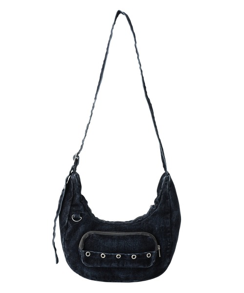 X-girl(エックスガール)の「FLOCKED DENIM BAG(ショルダーバッグ・レディース・ブラック/インディゴブルー・ONE SIZE)」の4枚目の写真