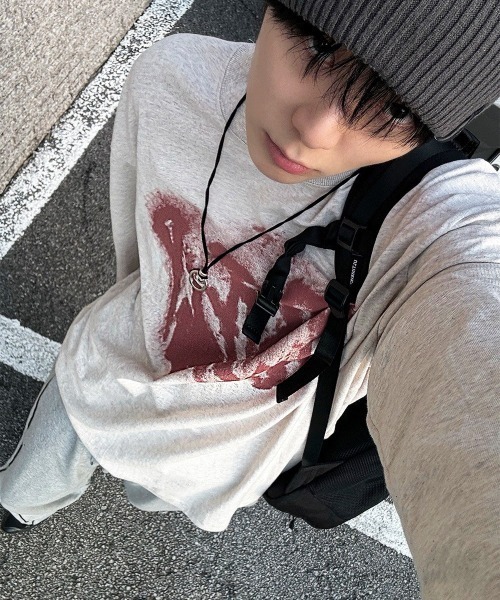 COSYHARU（コシハル）の「ルーズフィットスウェットTシャツ（Tシャツ/カットソー・メンズ・ブラック/オートミール/ホワイト・FREE）」の9枚目の写真