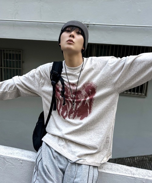 COSYHARU（コシハル）の「ルーズフィットスウェットTシャツ（Tシャツ/カットソー・メンズ・ブラック/オートミール/ホワイト・FREE）」の4枚目の写真