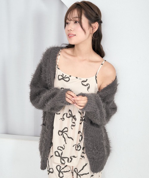 aimerfeel♡リボン柄ルームウェア リボン柄キャミとふわふわカーデ。あざと可愛い！無敵の愛され3点