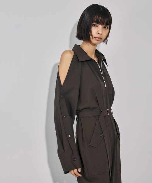 UNITED TOKYO（ユナイテッドトウキョウ）の「【3WAY】ボタンスリーブジャンプスーツ｜ウォッシャブル/オールインワン/レイヤード/防シワ/速乾/ストレッチ/細見え/春服（つなぎ/オールインワン・レディース・ブラウン/グレー・1/2）」の11枚目の写真