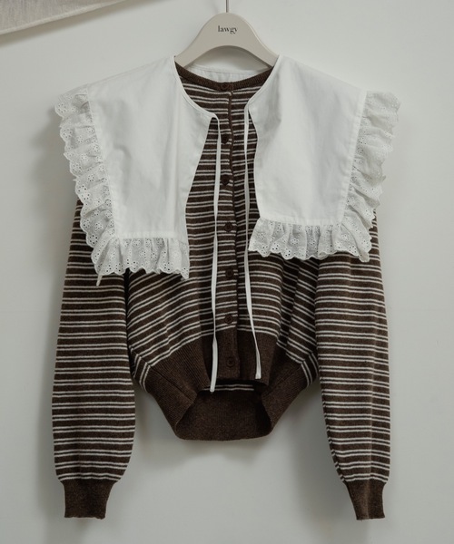 lawgy(ラウジー)の「multiway big collar accent button blouse / マルチウェイビッグカラーアクセントボタンブラウス(シャツ/ブラウス・レディース・ホワイト/ダークブラウン/チャコール・FREE)」の10枚目の写真