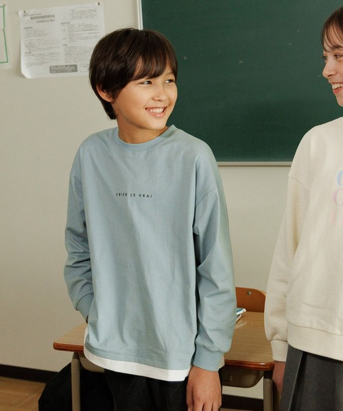 GLOBAL WORK（グローバルワーク）の「ヘビロッTEE/レイヤード長袖/579703（Tシャツ/カットソー・キッズ・ライトグレー/ブラック/ライトグリーン・130cm/140cm/150cm/160cm）」の3枚目の写真