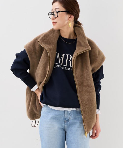 MICA&DEAL(マイカ&ディール)の「スタンドカラーファーダブルジップベスト(その他アウター・レディース・オフホワイト/グレイッシュベージュ/ブラウン・FREE)」の1枚目の写真