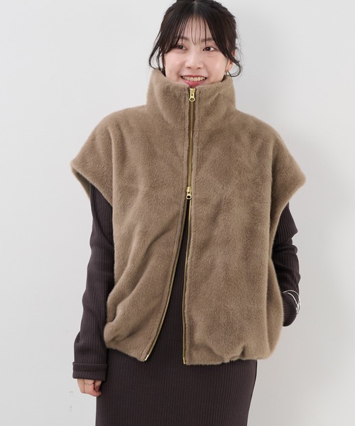 【早い者勝ち！】MICA&DEAL スタンドカラーファーダブルジップベスト MICA&DEAL（マイカアンドディール） コート アウター スタンドカラー