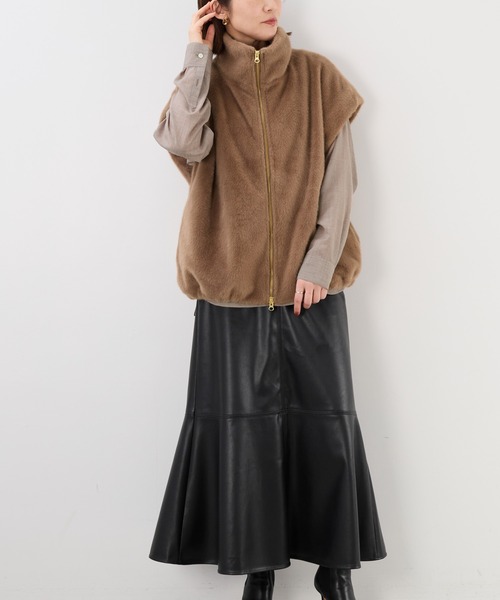 スタンドカラーファーダブルジップベスト（その他アウター