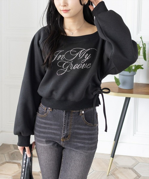 clear（クリア）の「ラインストーンビッグロゴスウェット［Y2K カジュアル 着回し力抜群］（スウェット・レディース・オートミール/グレー/ブラック・F）」の2枚目の写真