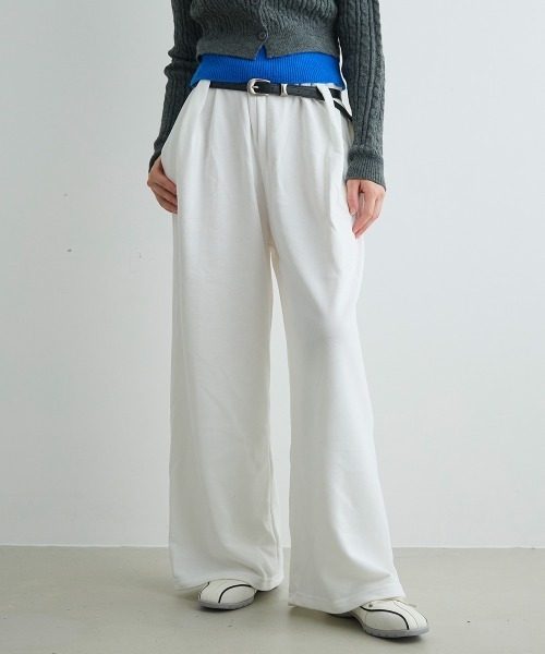 Mirette(ミレット)の「ベルトデザインスウェットワイドパンツ / Belt Design Sweat Wide Pants(スウェットパンツ・レディース・ホワイト/ブラック/グレー・FREE)」の1枚目の写真
