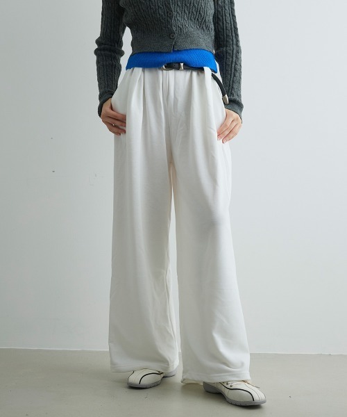 Mirette(ミレット)の「ベルトデザインスウェットワイドパンツ / Belt Design Sweat Wide Pants(スウェットパンツ・レディース・ホワイト/ブラック/グレー・FREE)」の4枚目の写真