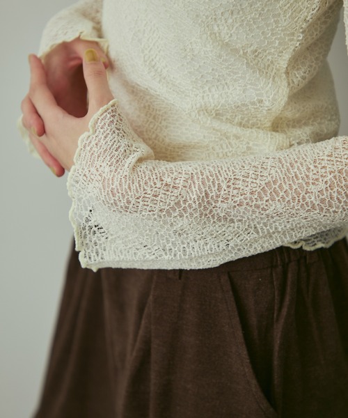 full/fill.(フルフィル)の「sheea lace tops / シアーレーストップス(Tシャツ/カットソー・レディース・ブラック/アイボリー・FREE)」の13枚目の写真