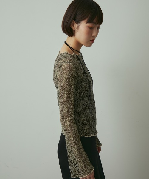 full/fill.(フルフィル)の「sheea lace tops / シアーレーストップス(Tシャツ/カットソー・レディース・ブラック/アイボリー・FREE)」の3枚目の写真