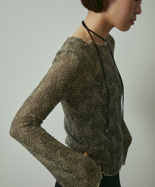 full/fill.(フルフィル)の「sheea lace tops / シアーレーストップス(Tシャツ/カットソー・レディース・ブラック/アイボリー・FREE)」の5枚目の写真