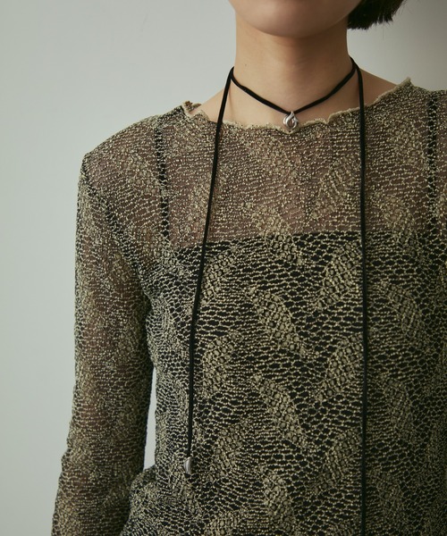 full/fill.(フルフィル)の「sheea lace tops / シアーレーストップス(Tシャツ/カットソー・レディース・ブラック/アイボリー・FREE)」の4枚目の写真