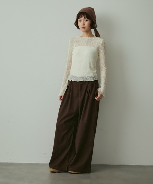 full/fill.(フルフィル)の「sheea lace tops / シアーレーストップス(Tシャツ/カットソー・レディース・ブラック/アイボリー・FREE)」の11枚目の写真