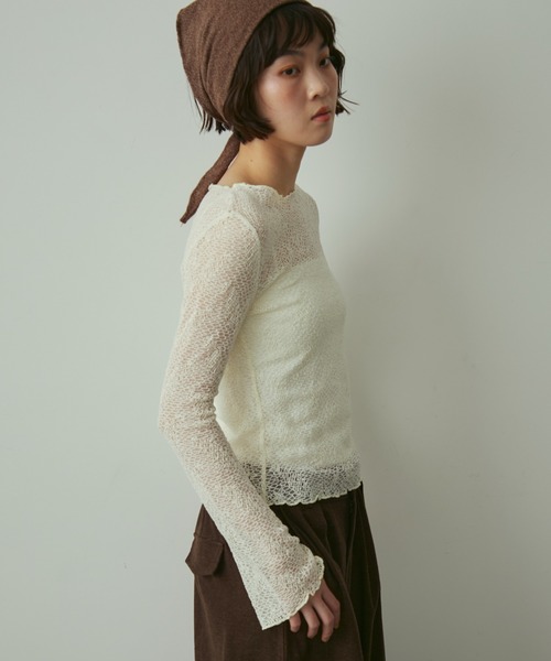 full/fill.(フルフィル)の「sheea lace tops / シアーレーストップス(Tシャツ/カットソー・レディース・ブラック/アイボリー・FREE)」の8枚目の写真