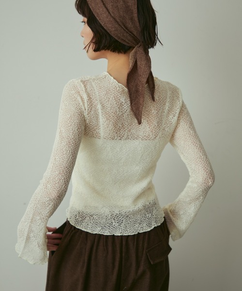 full/fill.(フルフィル)の「sheea lace tops / シアーレーストップス(Tシャツ/カットソー・レディース・ブラック/アイボリー・FREE)」の10枚目の写真