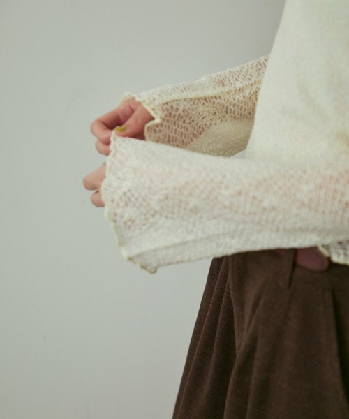 full/fill.(フルフィル)の「sheea lace tops / シアーレーストップス(Tシャツ/カットソー・レディース・ブラック/アイボリー・FREE)」の9枚目の写真