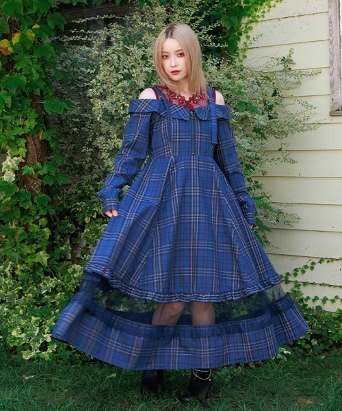 axes femme(アクシーズファム)の「タータンチェック肩開ワンピース(ワンピース・レディース・ミント/ワイン/ネイビー・FREE)」の7枚目の写真