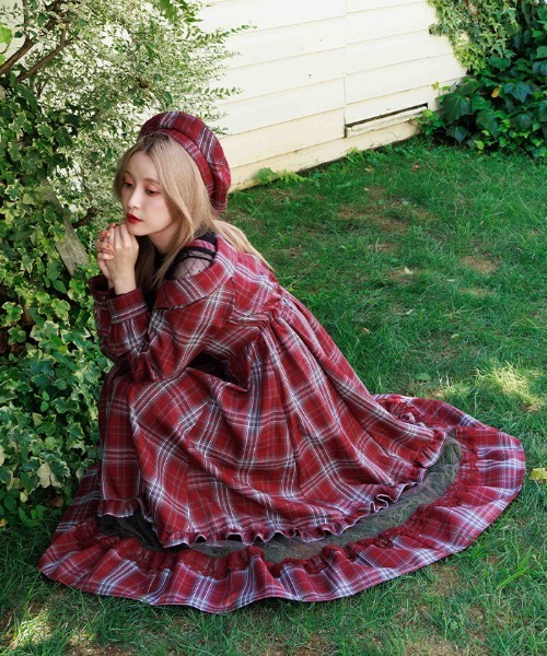 タータンチェック肩開ワンピース（ワンピース）｜axes femme