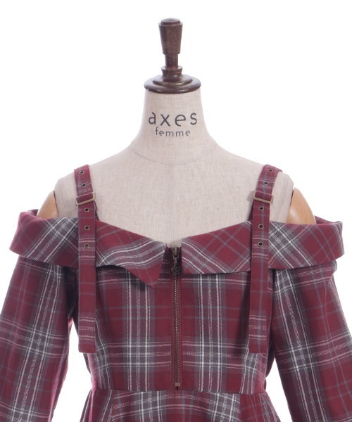 axes femme(アクシーズファム)の「タータンチェック肩開ワンピース(ワンピース・レディース・ミント/ワイン/ネイビー・FREE)」の15枚目の写真