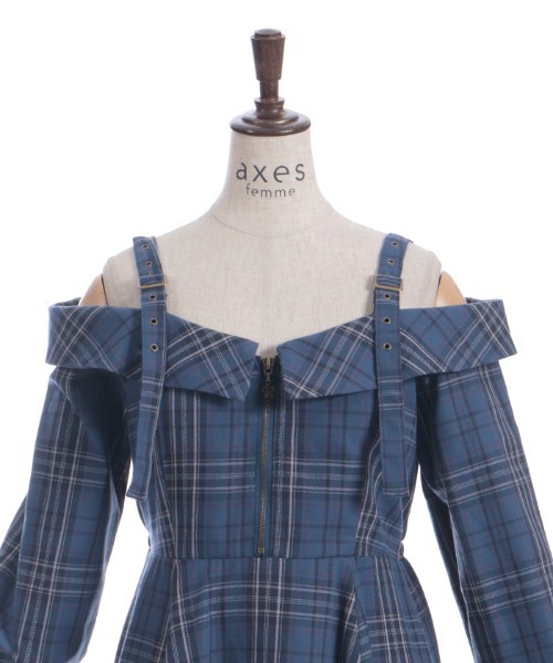 タータンチェック肩開ワンピース（ワンピース）｜axes femme