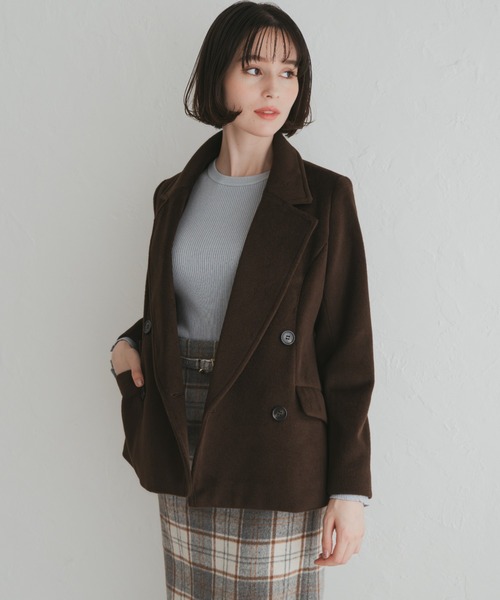 31 Sons de mode（トランテアン　ソン　ドゥ　モード）の「2025秋冬新作 ダブルショートコート（チェスターコート・レディース・ブラウン/チャコールグレー/ベージュ・S/M）」の11枚目の写真
