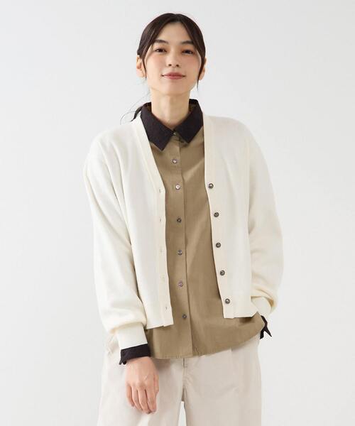 MELROSE claire(メルローズ クレール)の「【総針編みVネックカーディガン】(カーディガン/ボレロ・レディース・アイボリー/マスタード/チャコールグレー・FREE)」の1枚目の写真