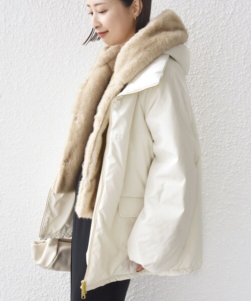 SHIPS（シップス）の「【WEB限定】2WAY フェイクファー 中綿 ブルゾン（ブルゾン・レディース・ブラウン/オフホワイト/ブラック・ONE SIZE）」の2枚目の写真