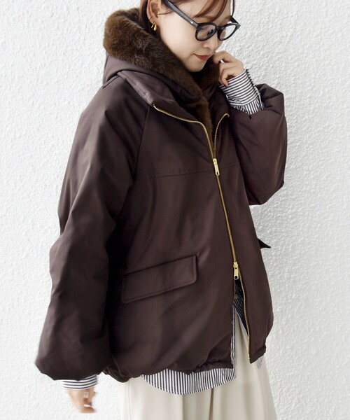 SHIPS（シップス）の「【WEB限定】2WAY フェイクファー 中綿 ブルゾン（ブルゾン・レディース・ブラウン/オフホワイト/ブラック・ONE SIZE）」の5枚目の写真