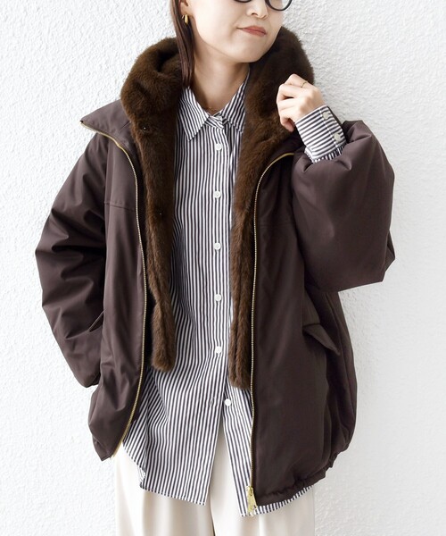 SHIPS（シップス）の「【WEB限定】2WAY フェイクファー 中綿 ブルゾン（ブルゾン・レディース・ブラウン/オフホワイト/ブラック・ONE SIZE）」の8枚目の写真