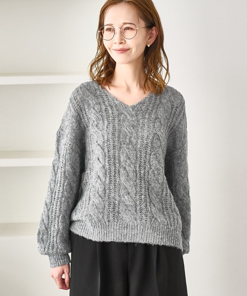 ゆるケーブル編みVネックニット（ニット/セーター）｜ROPE' PICNIC