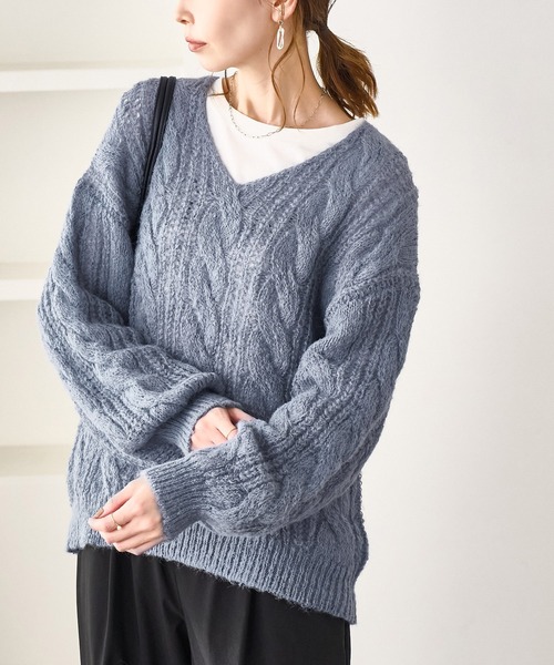 ゆるケーブル編みVネックニット（ニット/セーター）｜ROPE' PICNIC