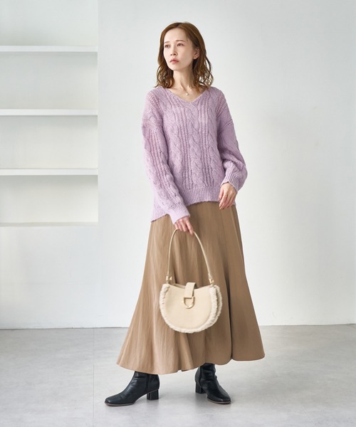 ROPE' PICNIC(ロペピクニック)の「ゆるケーブル編みVネックニット(ニット/セーター・レディース・ブルー系その他4/ラベンダー/グレー/キナリ・FREE)」の12枚目の写真