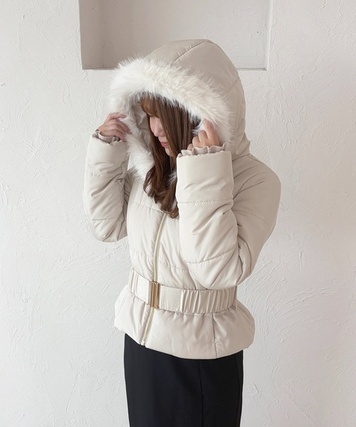 セール】ベルト付きフェイクダウンジャケット（ダウンジャケット