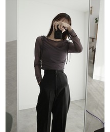 amel | チュールレイヤードリボントップス /チャコール(Tシャツ/カットソー)